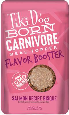 Show full view: Tiki Dog Born Carnivore Flavor Booster Salmon Bisque Non-GMO Wet Dog Food Topper, 1.5-oz pouch, case of 12 slide 1 of 11