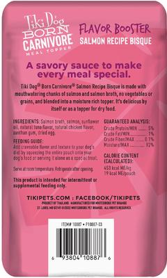 Show full view: Tiki Dog Born Carnivore Flavor Booster Salmon Bisque Non-GMO Wet Dog Food Topper, 1.5-oz pouch, case of 12 slide 4 of 11