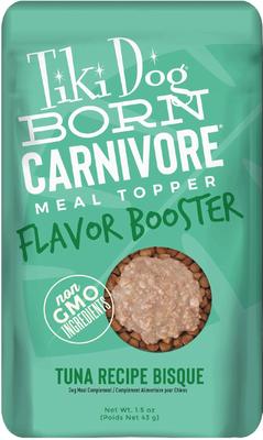 Show full view: Tiki Dog Born Carnivore Flavor Booster Tuna Bisque Non-GMO Wet Dog Food Topper, 1.5-oz pouch, case of 12 slide 1 of 11