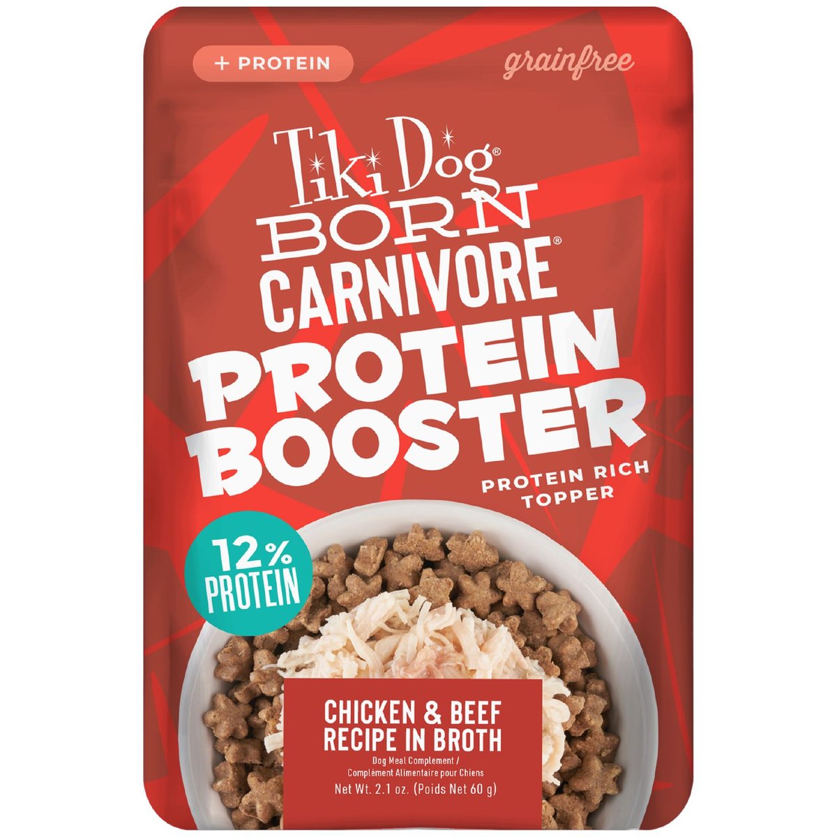 Tiki Dog Born Carnivore Protein Booster Chicken & Beef Recipe in Broth Grain-Free Dog Food Topper, 2.1-oz pouch, case of 12