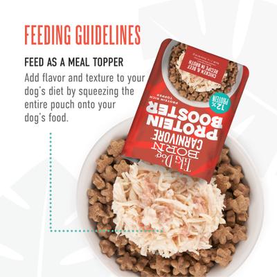 Show full view: Tiki Dog Born Carnivore Protein Booster Chicken & Beef Recipe in Broth Grain-Free Dog Food Topper, 2.1-oz pouch, case of 12 slide 6 of 9