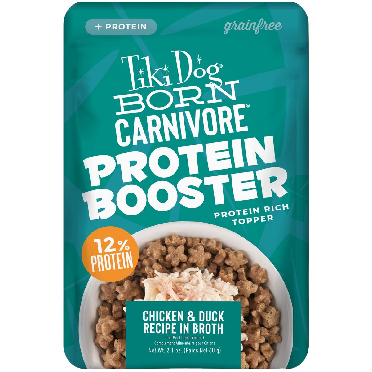 Tiki Dog Born Carnivore Protein Booster Chicken & Duck Recipe in Broth Grain-Free Dog Food Topper, 2.1-oz pouch, case of 12