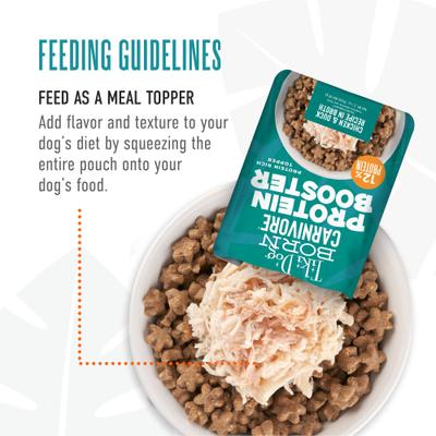 Show full view: Tiki Dog Born Carnivore Protein Booster Chicken & Duck Recipe in Broth Grain-Free Dog Food Topper, 2.1-oz pouch, case of 12 slide 6 of 10