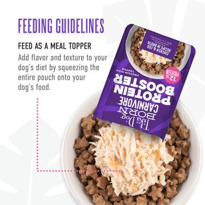 Show full view: Tiki Dog Born Carnivore Protein Booster Chicken & Egg Recipe in Broth Grain-Free Dog Food Topper, 2.1-oz pouch, case of 12 slide 6 of 9