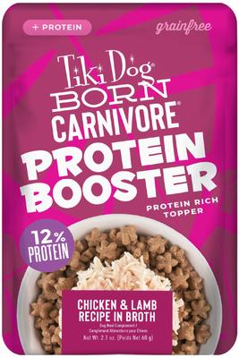 Show full view: Tiki Dog Born Carnivore Protein Booster Chicken & Lamb Recipe in Broth Grain-Free Dog Food Topper, 2.1-oz pouch, case of 12 slide 1 of 9