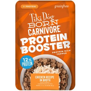 Tiki Dog Born Carnivore Protein Booster Chicken Recipe in Broth Grain-Free Dog Food Topper, 2.1-oz pouch, case of 12