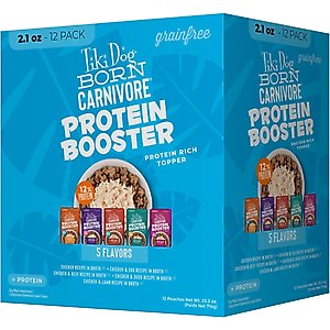 Tiki Dog Born Carnivore Protein Booster Variety Pack Grain-Free Dog Food Topper, 2.1-oz pouch, case of 12