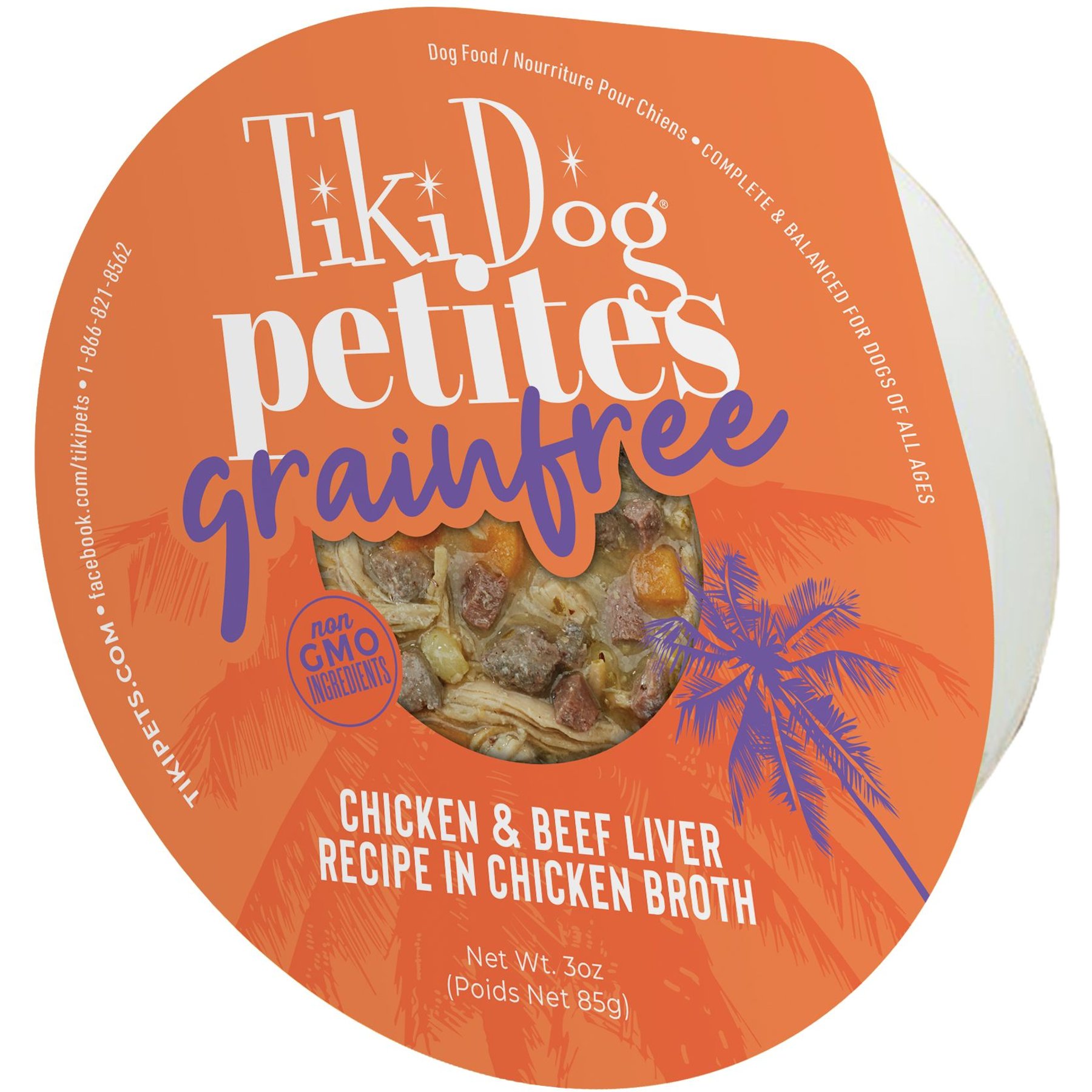 Tiki Dog Petites Grain-Free Chicken & Beef Liver Wet Dog Food, 3-oz cup, case of 4