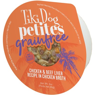 Tiki Dog Petites Grain-Free Chicken & Beef Liver Wet Dog Food, 3-oz cup, case of 4