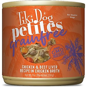Tiki Dog Petites Grain-Free Chicken & Beef Liver Wet Dog Food, 9-oz can, case of 8
