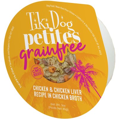 Tiki Dog Petites Grain-Free Chicken & Chicken Liver Wet Dog Food, 3-oz cup, case of 4