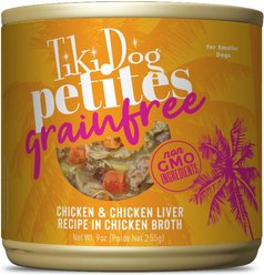 Tiki Dog Petites Grain-Free Chicken & Chicken Liver Wet Dog Food, 9-oz can, case of 8