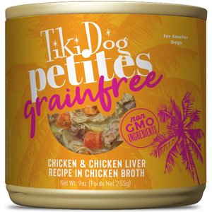 Tiki Dog Petites Grain-Free Chicken & Chicken Liver Wet Dog Food, 9-oz can, case of 8