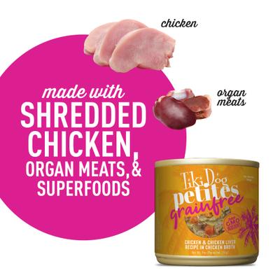 Show full view: Tiki Dog Petites Grain-Free Chicken & Chicken Liver Wet Dog Food, 9-oz can, case of 8 slide 5 of 11