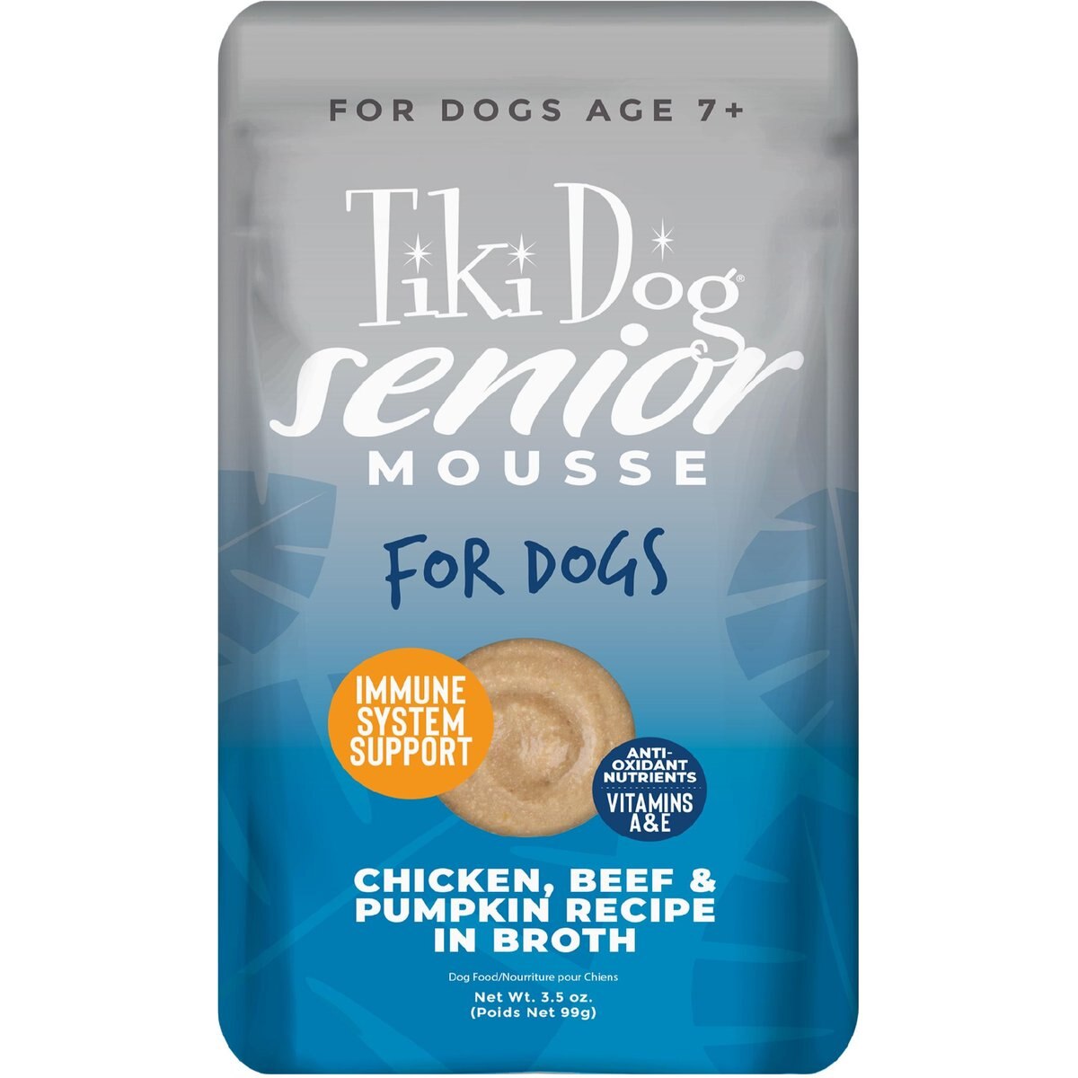 Tiki Dog Senior Mousse Grain-Free Chicken, Beef & Pumpkin in Broth Wet Dog Food, 3.5-oz pouch, case of 12