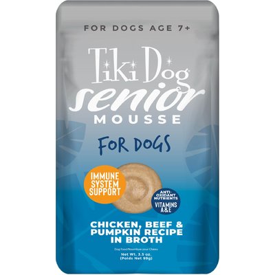 Tiki Dog Tiki Dog Senior Mousse Grain-Free Chicken, Beef & Pumpkin in Broth Wet Dog Food, 3.5-oz pouch, case of 12