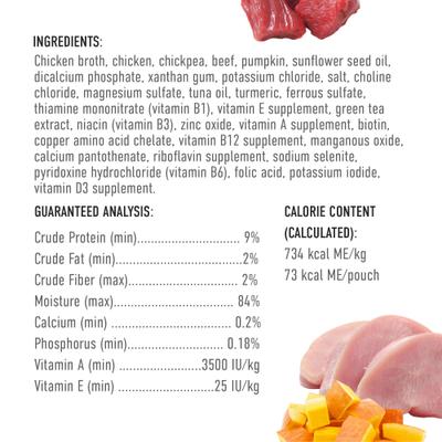 Show full view: Tiki Dog Senior Mousse Grain-Free Chicken, Beef & Pumpkin in Broth Wet Dog Food, 3.5-oz pouch, case of 12 slide 4 of 10