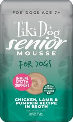 Tiki Dog Senior Mousse Grain-Free Chicken, Lamb & Pumpkin in Broth Wet Dog Food, 3.5-oz pouch, case of 12