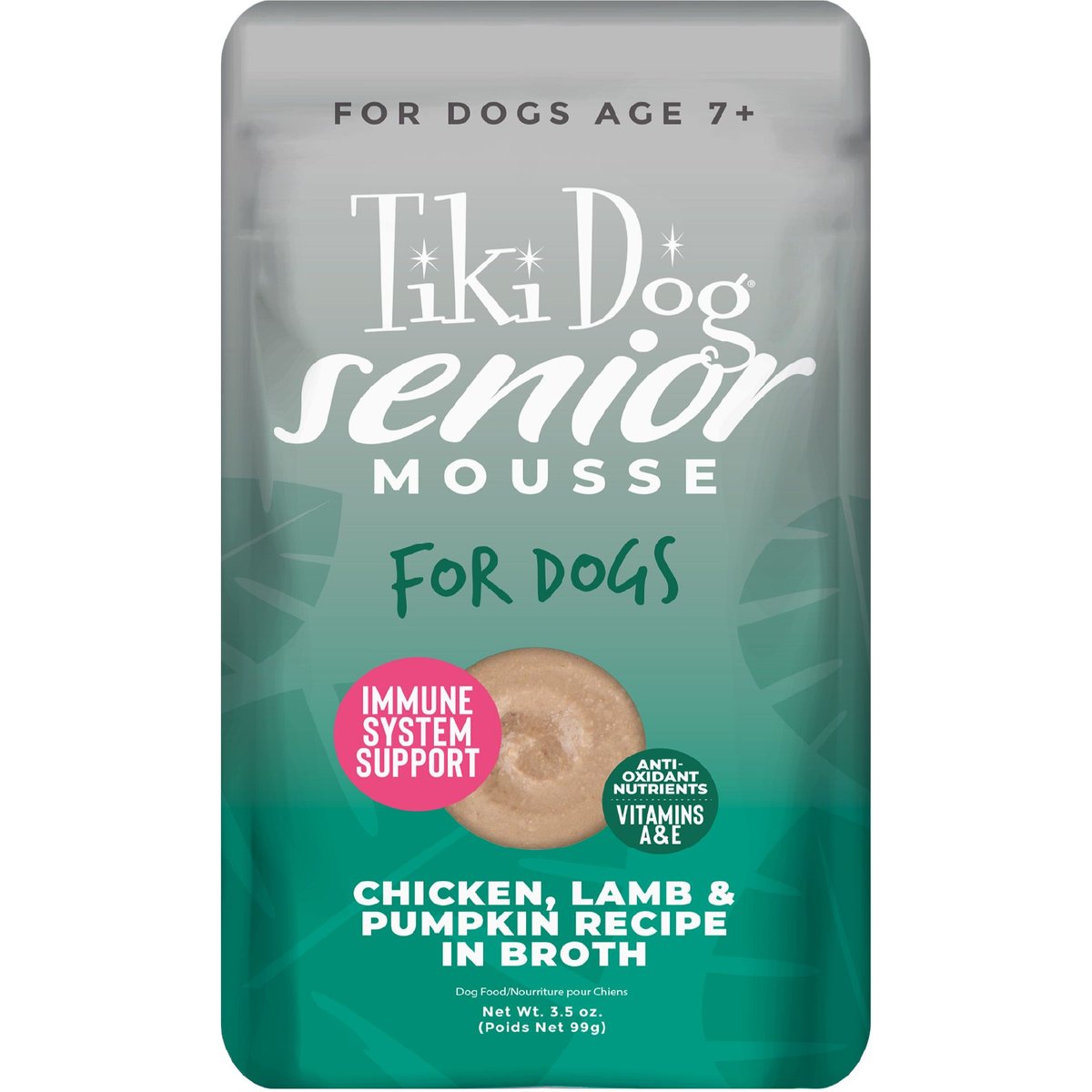 Tiki Dog Senior Mousse Grain-Free Chicken, Lamb & Pumpkin in Broth Wet Dog Food, 3.5-oz pouch, case of 12