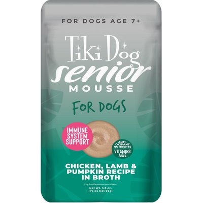 Tiki Dog Tiki Dog Senior Mousse Grain-Free Chicken, Lamb & Pumpkin in Broth Wet Dog Food, 3.5-oz pouch, case of 12