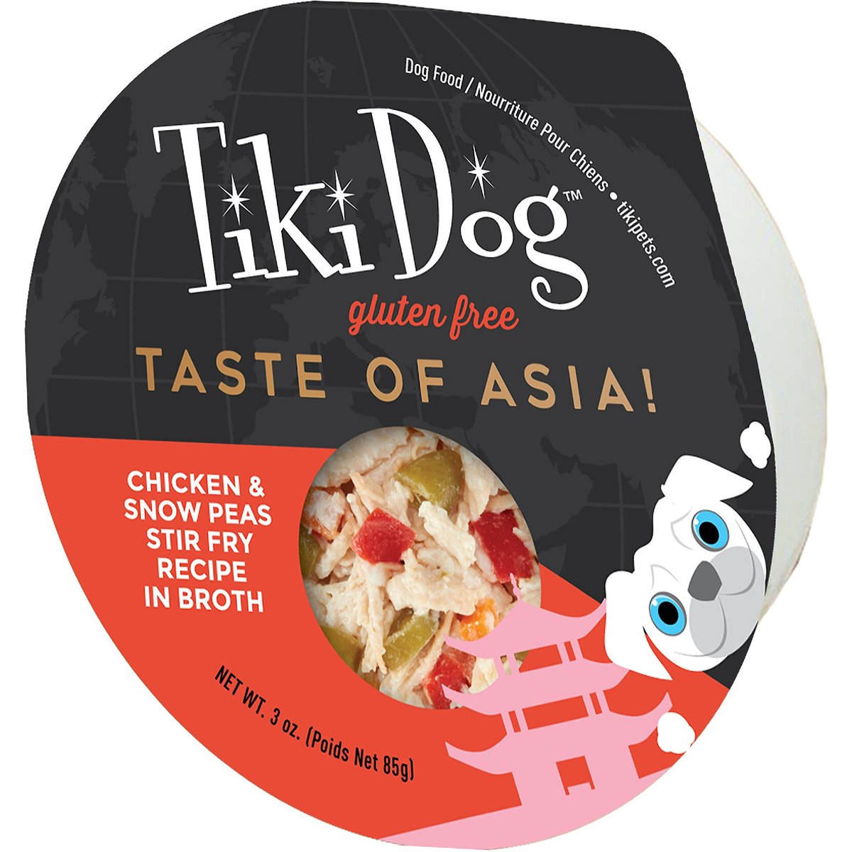 Tiki Dog Taste of the World Asia Gluten-Free Chicken & Snow Peas Stir Fry Recipe Wet Dog Food, 3-oz cup, case of 4