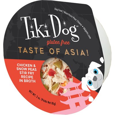 Tiki Dog Taste of the World Asia Gluten-Free Chicken & Snow Peas Stir Fry Recipe Wet Dog Food, 3-oz cup, case of 4