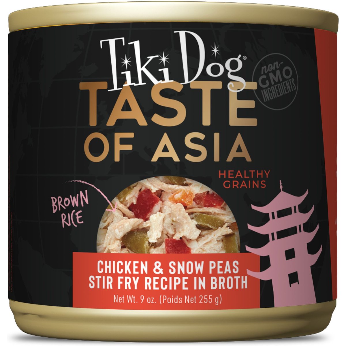 Tiki Dog Taste of the World Asia Gluten-Free Chicken & Snow Peas Stir Fry Recipe Wet Dog Food, 9-oz can, case of 8