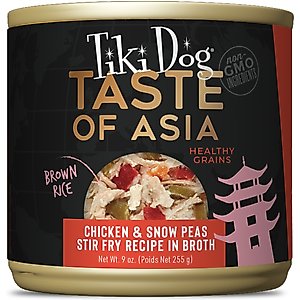 Tiki Dog Taste of the World Asia Gluten-Free Chicken & Snow Peas Stir Fry Recipe Wet Dog Food, 9-oz can, case of 8