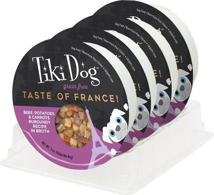 Show full view: Tiki Dog Taste of the World France Grain-Free Beef, Potatoes & Carrots Burgundy Recipe Wet Dog Food, 3-oz cup, case of 4 slide 3 of 11