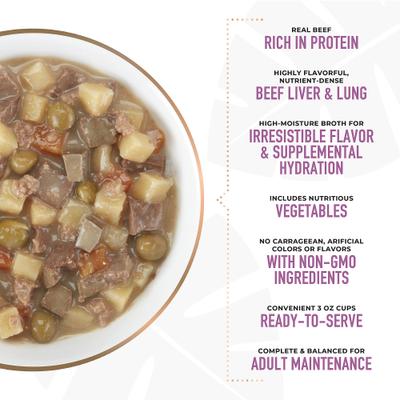 Show full view: Tiki Dog Taste of the World France Grain-Free Beef, Potatoes & Carrots Burgundy Recipe Wet Dog Food, 3-oz cup, case of 4 slide 5 of 11