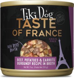 Tiki Dog Taste of the World France Grain-Free Beef, Potatoes & Carrots Burgundy Recipe Wet Dog Food, 9-oz can, case of 8