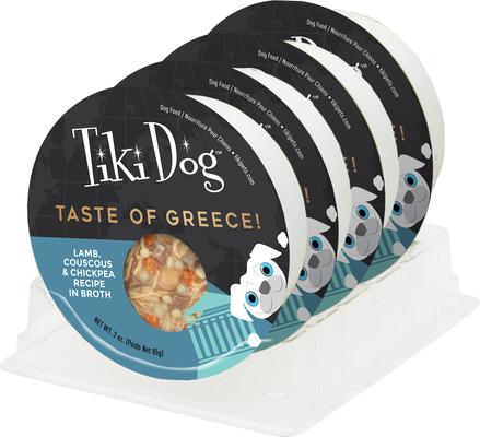 Show full view: Tiki Dog Taste of the World Greece Lamb, Couscous & Chickepea Recipe in Broth Wet Dog Food, 3-oz cup, case of 4 slide 3 of 11