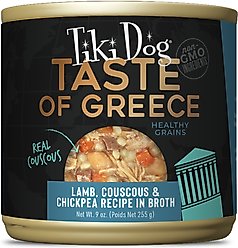 Tiki Dog Taste of the World Greece NON GMO Lamb, Couscous & Chickepea Recipe Wet Dog Food, 9-oz can, case of 8