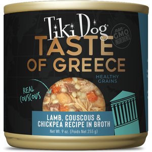 Tiki Dog Taste of the World Greece NON GMO Lamb, Couscous & Chickepea Recipe Wet Dog Food, 9-oz can, case of 8