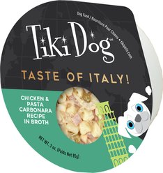 Tiki Dog Taste of the World Italy Chicken & Pasta Carbonara Recipe Wet Dog Food, 3-oz cup, case of 4