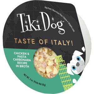 Tiki Dog Taste of the World Italy Chicken & Pasta Carbonara Recipe Wet Dog Food, 3-oz cup, case of 4
