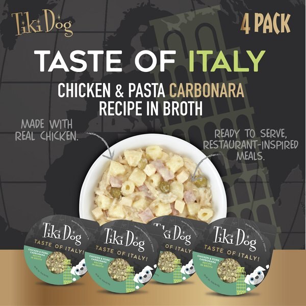 Tiki Dog Taste of the World Italy Chicken & Pasta Carbonara Recipe Wet Dog Food