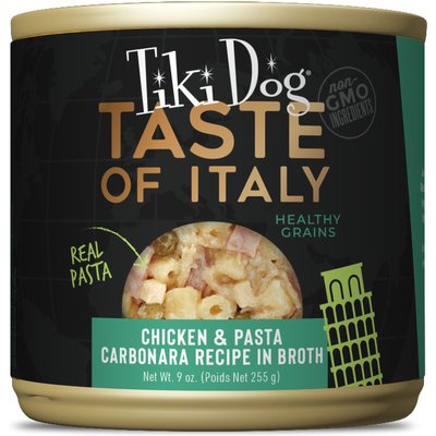 Tiki Dog Tiki Dog Taste of the World Italy NON GMO Chicken & Pasta Carbonara Recipe Wet Dog Food, 9-oz can, case of 8