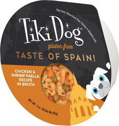 Tiki Dog Taste of the World Spain Gluten Free Chicken & Shrimp Paella Recipe Wet Dog Food, 3-oz cup, case of 4