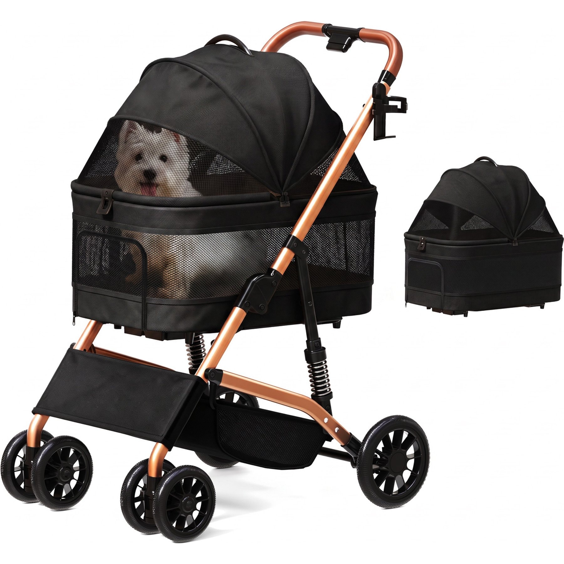 TIMHAKA 3 in 1 Foldable Detachable Carrier, Storage Space Car Seat for Travel Dog & Cat Stroller, 28.7 x 21.25 x 37.4-in, Black