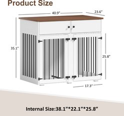 TIMHAKA 41-in Wooden Kennel Crate for 2 Dogs with Removable Divider & Double Doors, White slide 2 of 7