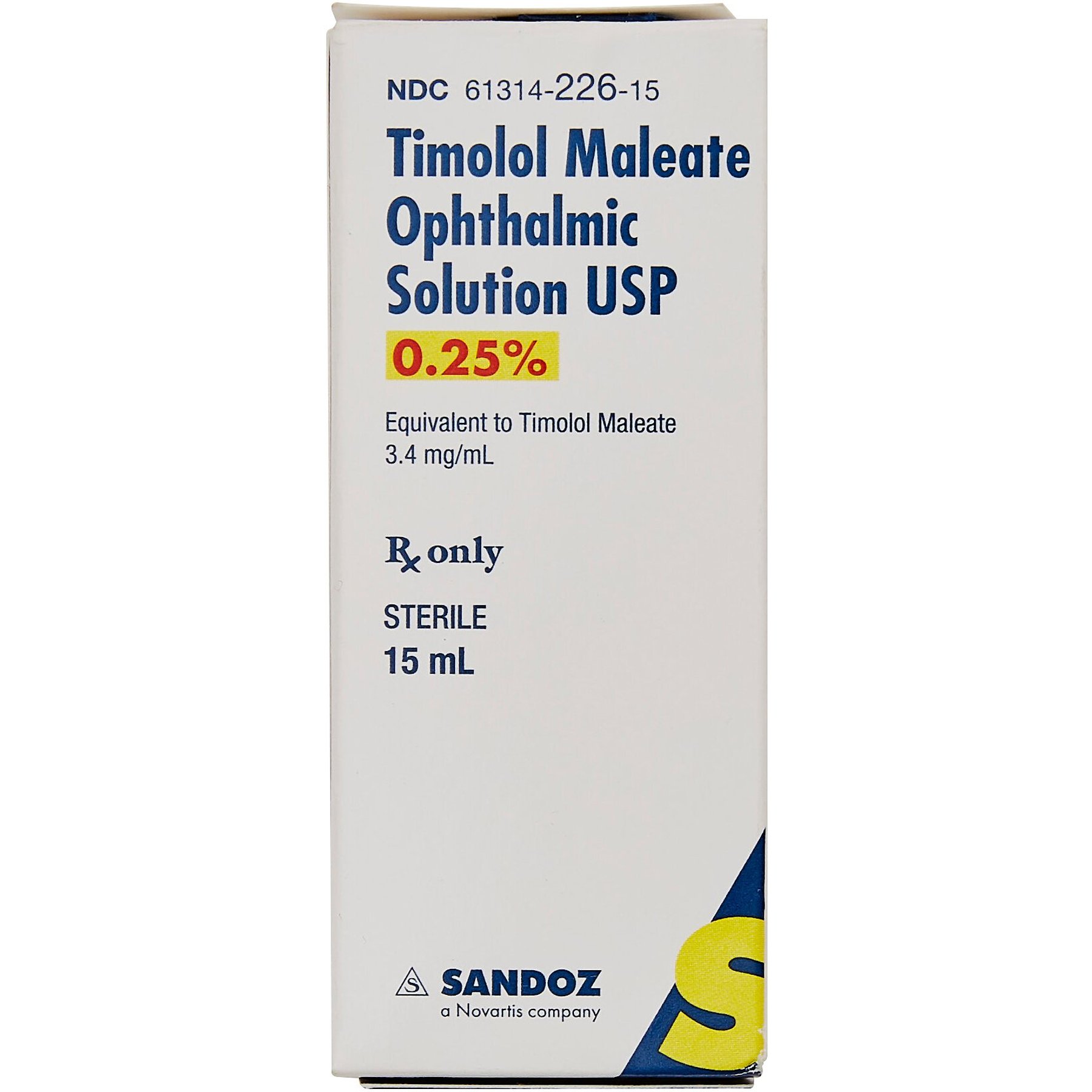 Timolol Maleate (Generic) 0.25% Ophthalmic Solution, 15-mL