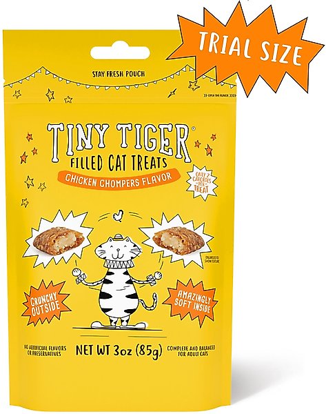 Show full view: Tiny Tiger Chicken Chompers Flavor Filled Crunchy Cat Treats, 3-oz bag slide 1 of 8