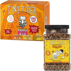 Tiny Tiger Chunks in EXTRA Gravy Beef & Poultry Recipes Grain-Free Canned Food + Crunchy Bunch, Chicken Cannonball, Chicken Flavor Cat Treats