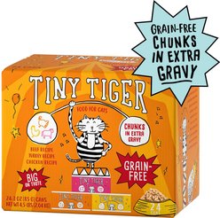 Tiny Tiger Grain-Free Chunks in EXTRA Gravy Beef & Poultry Recipes Variety Pack Canned Cat Food, 3-oz can, bundle of 48