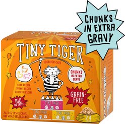 Tiny Tiger Chunks in EXTRA Gravy Beef & Poultry Variety Pack Canned Food + Lickables Senior Formula Tuna & Chicken Recipe Bisque Cat Treat & Topper slide 2 of 8