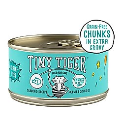 Tiny Tiger Chunks in EXTRA Gravy Seafood Recipe Grain-Free Canned Cat Food, 3-oz, case of 24 + Fancy Feast Gravy Lovers Ocean Whitefish & Tuna Feast in Sauteed Seafood Flavor Gravy Canned Cat Food, 3-oz, case of 24 slide 2 of 9