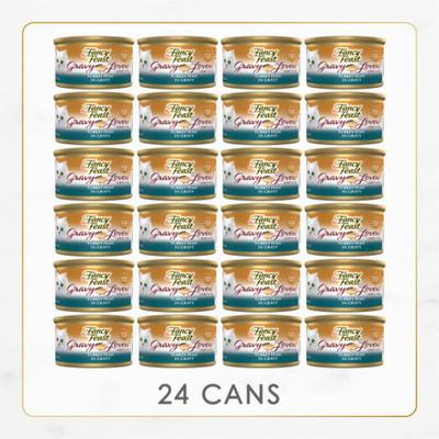Show full view: Tiny Tiger Chunks in EXTRA Gravy Turkey Recipe Grain-Free Canned Cat Food, 3-oz, case of 24 + Fancy Feast Gravy Lovers Turkey Feast in Roasted Turkey Flavor Gravy Canned Cat Food, 3-oz, case of 24 slide 7 of 9