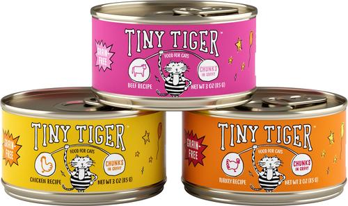 Show full view: Tiny Tiger Chunks in Gravy Beef & Poultry Recipes Grain-Free Canned Food + Fancy Feast Grilled Poultry & Beef Feast Canned Cat Food slide 7 of 9