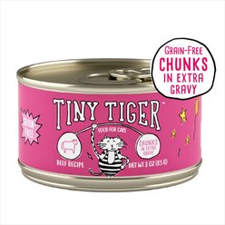 Tiny Tiger Grain-Free Chunks in EXTRA Gravy Beef Recipe Canned Cat Food, 3-oz can, case of 24